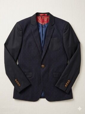 Boys Navy Blazer with Subtle Red Micro-Dot Pattern
